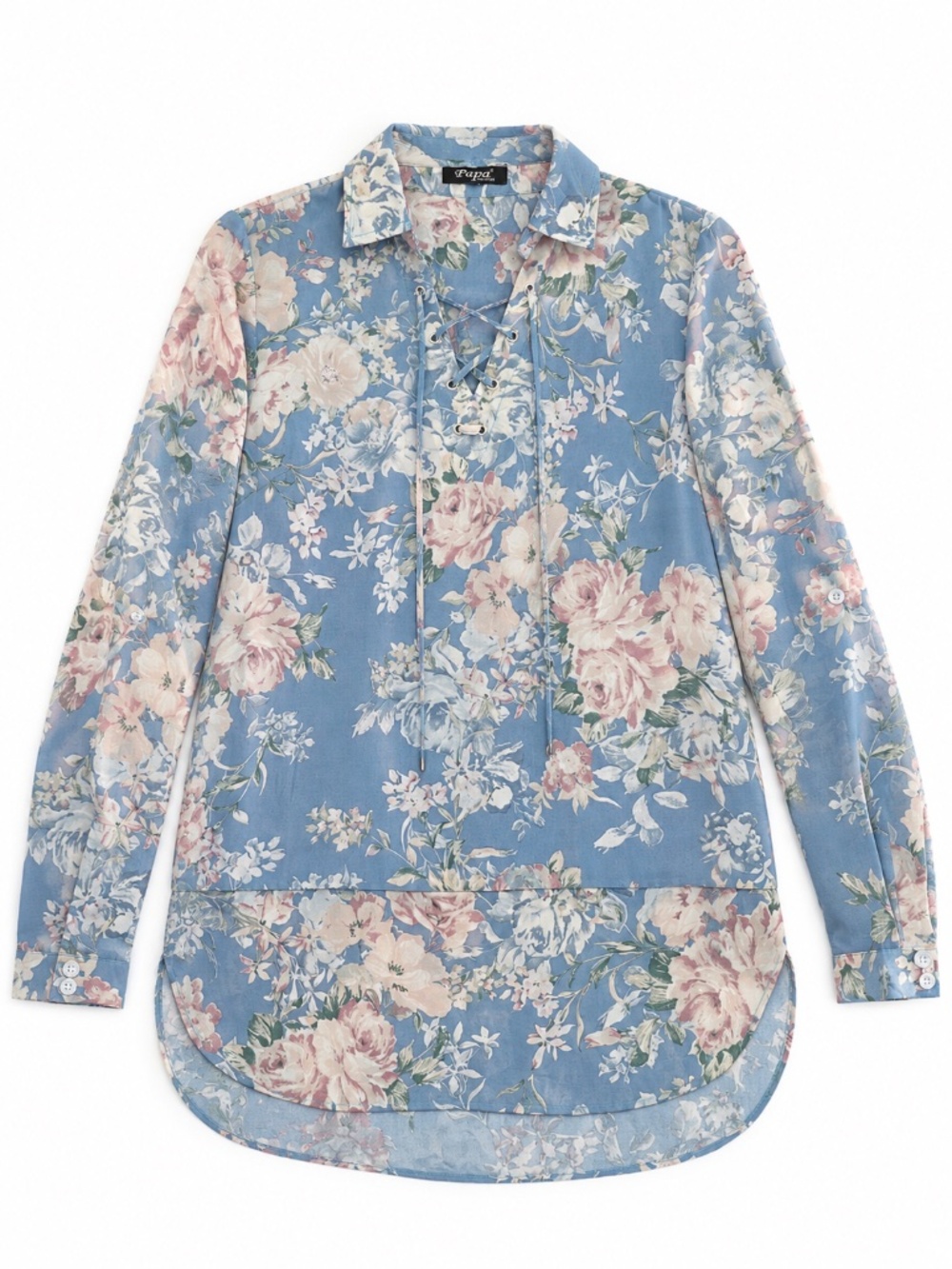 Papa blouse/top florals laced chest button cuff office work event date night